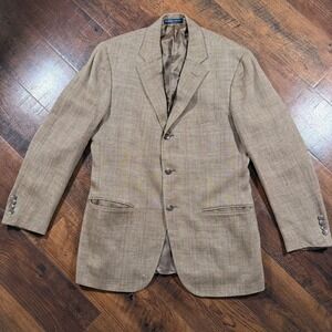 Polo Ralph Lauren Italy Silk Wool Flax Herringbone Blazer Sport Coat 40R Tan